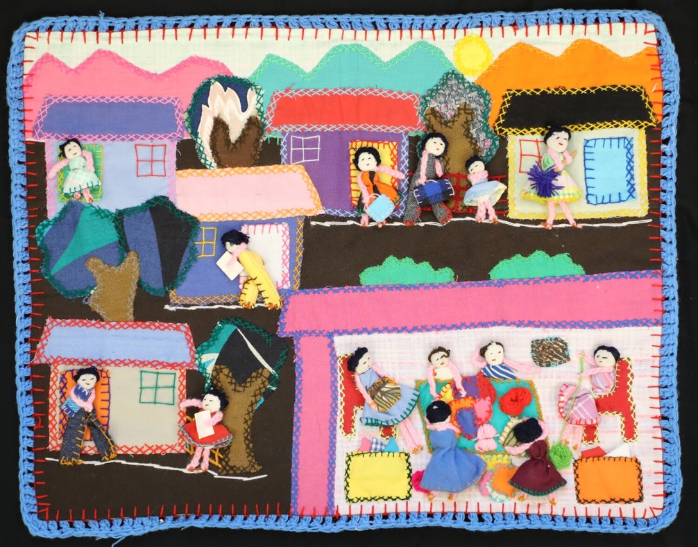 Figure 3. Community Arpillera Workshop, embroidered textile, 15x19 inches, 1976, Museum of Latin American Art, Long Beach, California.