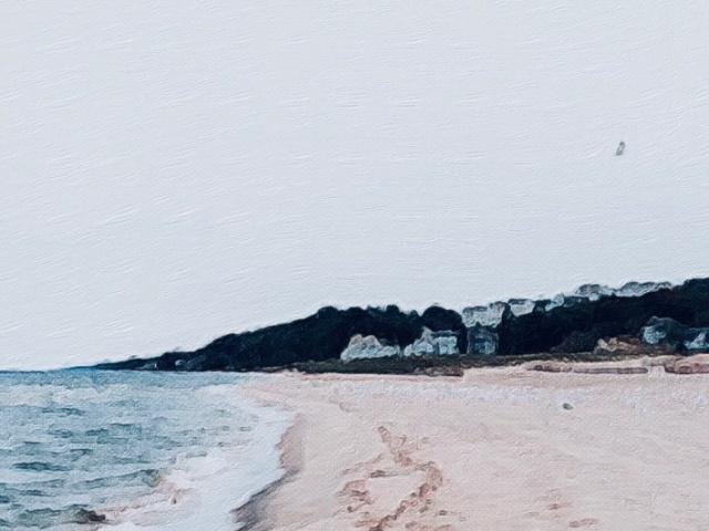 Painting of a beach by Carissa Weiser.